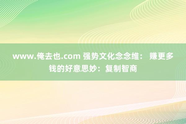 www.俺去也.com 强势文化念念维： 赚更多钱的好意思妙：复制智商