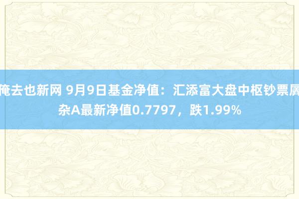 俺去也新网 9月9日基金净值：汇添富大盘中枢钞票羼杂A最新净值0.7797，跌1.99%