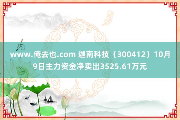 www.俺去也.com 迦南科技（300412）10月9日主力资金净卖出3525.61万元