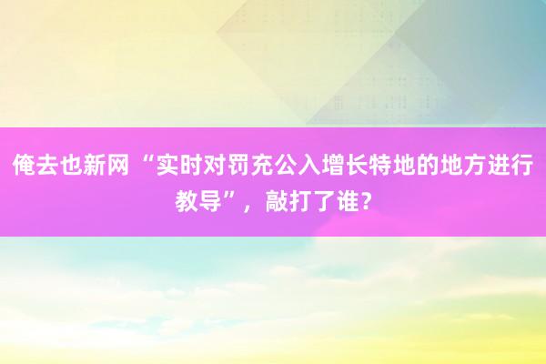 俺去也新网 “实时对罚充公入增长特地的地方进行教导”，敲打了谁？