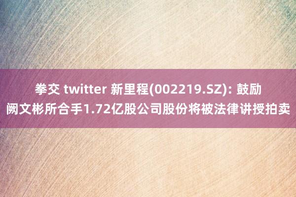 拳交 twitter 新里程(002219.SZ): 鼓励阙文彬所合手1.72亿股公司股份将被法律讲授拍卖