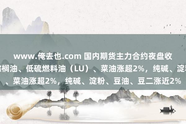 www.俺去也.com 国内期货主力合约夜盘收盘，燃料油涨超3%，棕榈油、低硫燃料油（LU）、菜油涨超2%，纯碱、淀粉、豆油、豆二涨近2%