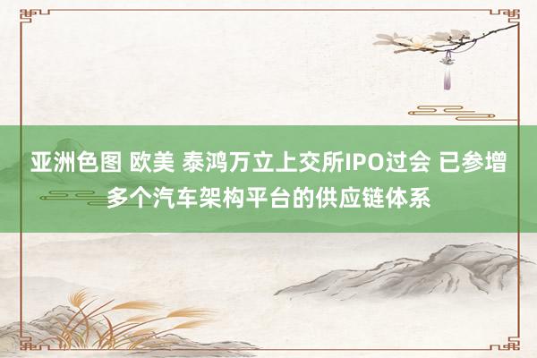 亚洲色图 欧美 泰鸿万立上交所IPO过会 已参增多个汽车架构平台的供应链体系