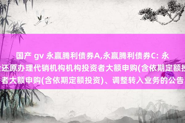 国产 gv 永赢腾利债券A，永赢腾利债券C: 永赢腾利债券型证券投资基金还原办理代销机构机构投资者大额申购(含依期定额投资)、调整转入业务的公告