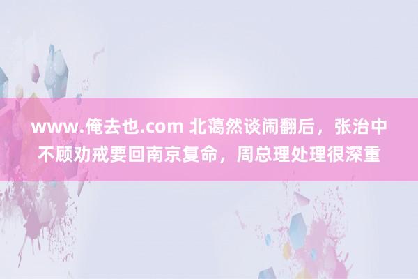 www.俺去也.com 北蔼然谈闹翻后，张治中不顾劝戒要回南京复命，周总理处理很深重