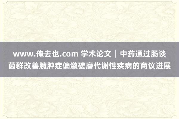 www.俺去也.com 学术论文│中药通过肠谈菌群改善臃肿症偏激磋磨代谢性疾病的商议进展